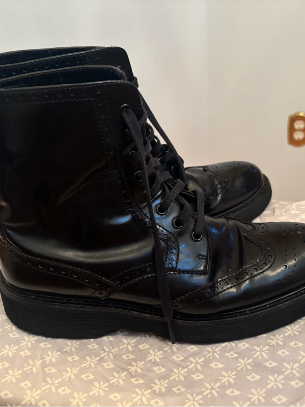 Prada Black Patent Leather Chukka Wingtip Boots - Picture 7 of 8